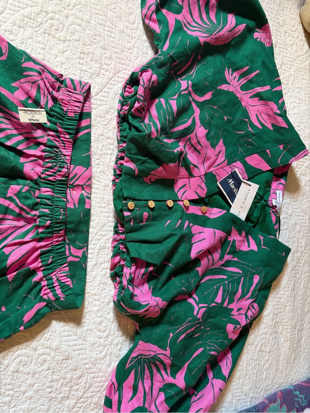 NEW! Maison d’ Amelie Green & Pink linen midi Skirt Set S Small NWT! - Picture 10 of 11